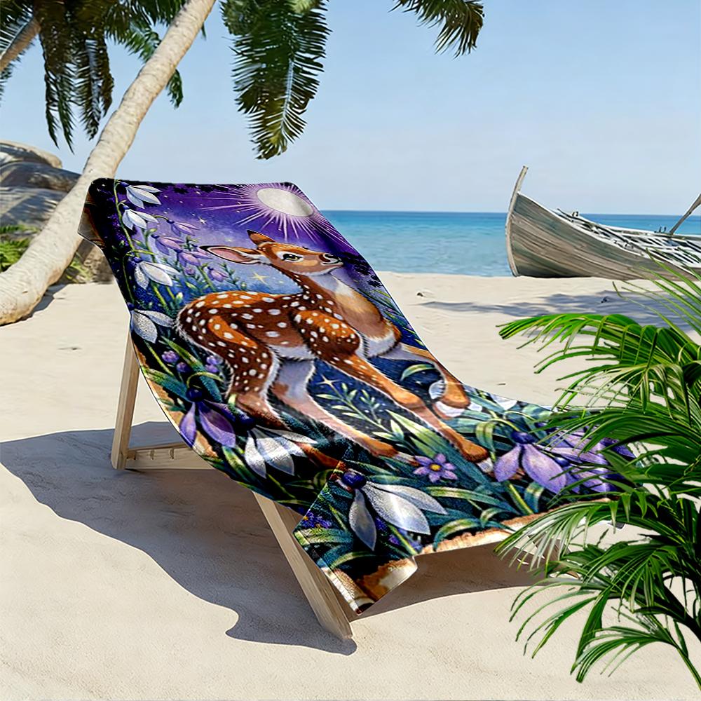 Deer and Flowers In Night Scene Beach Towel Quick-drying for Travel Outdoor Sports Jogging Beach and Swimming