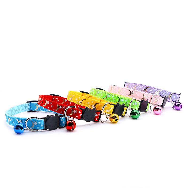 New Gold Stars and Moon Cat Collar with Reflective Safety Buckle and Bell Adjustable Cats And Small Dogs Collars