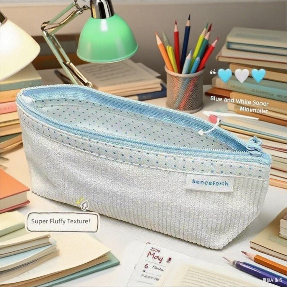 Corduroy Pen Bag Wave Point Lining Stationery Bag Cute Cosmetic Bag  Students Supplies