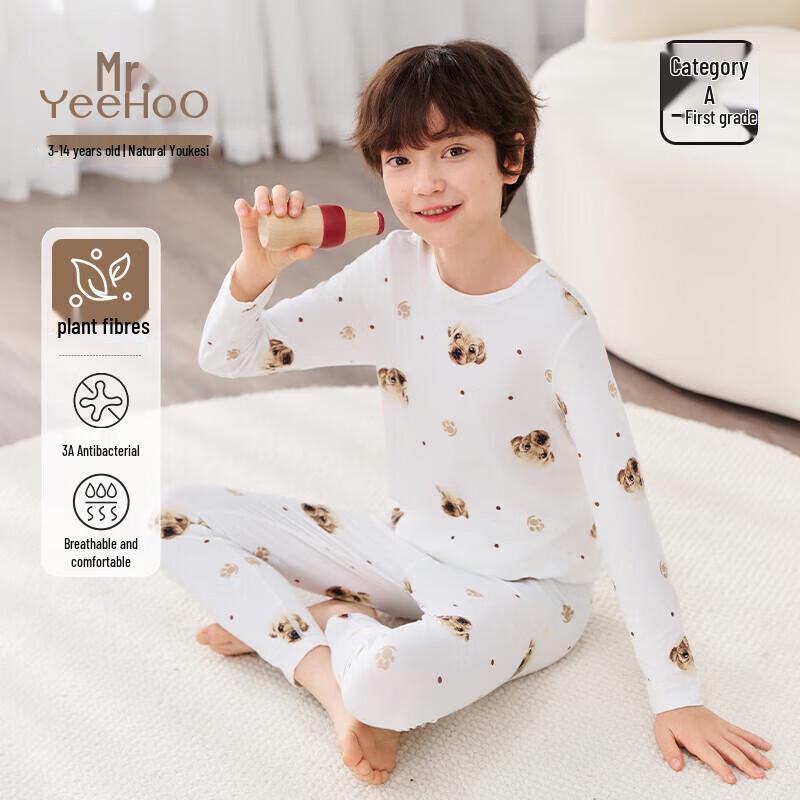 YEEHOO Kids  50S Modal Antibacterial Long Sleeve Pajama Set 130