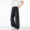 American retro ruffian handsome old ripped jeans men's and women's new high street loose straight wide-leg trousers