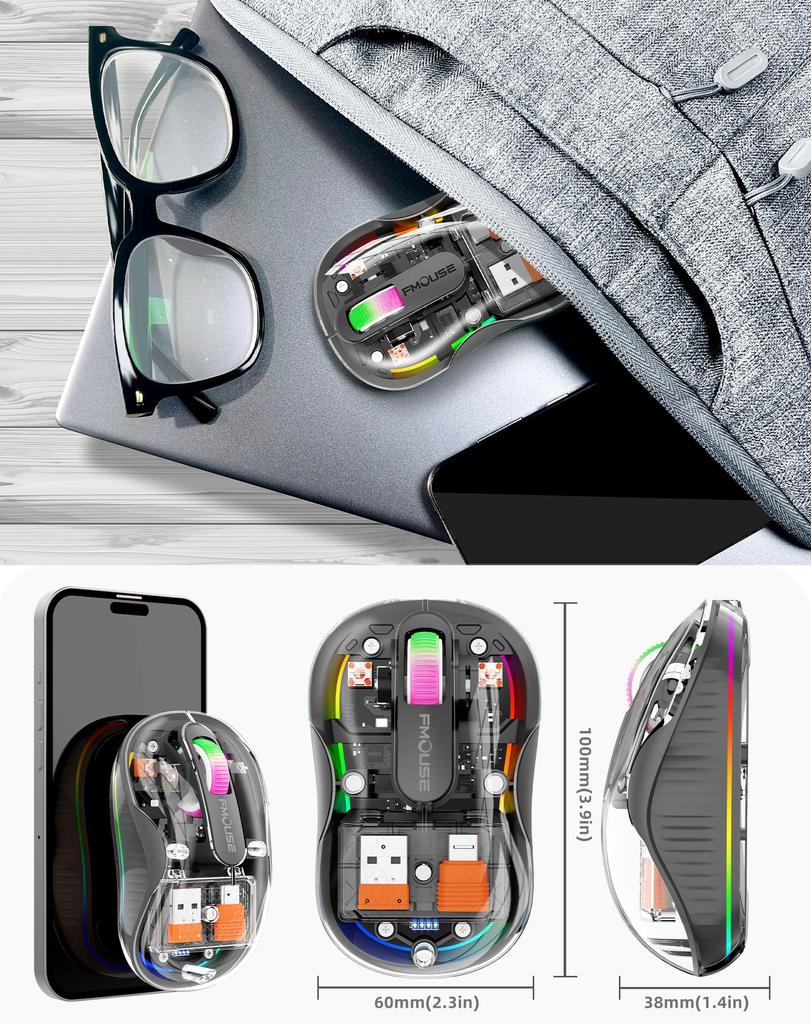 Bluetooth myš Bluetooth bezdrátová myš 3 režimy Tichá myš Bezdrátová Dobíjecí Optická 3 tlačítka 4 režimy DPI 7 barevných světel Úspora energie Vysoká