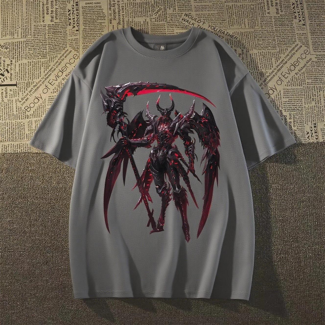 

2025 Американский Дьявольский Стиль Принтованная Футболка с Коротким Рукавом Летний Повседневный Модный Топ Круглый Вырез Хлопок Прохладная Дышащая Футболка 4XL