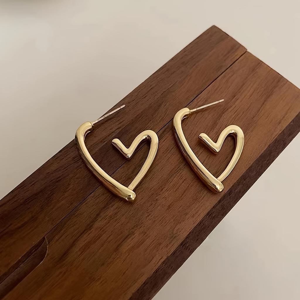 1 Pair 304 Stainless Steel Heart Stud Earrings, 18K Gold Plated, for Valentine/Wedding/Anniversary/Casual Wear, Teenager Gift