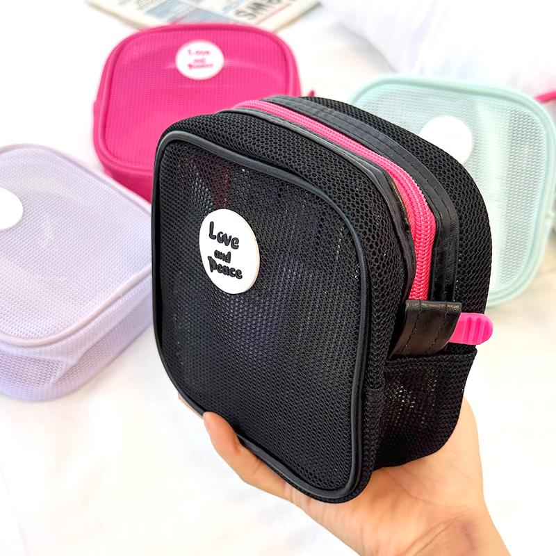 

Portable Mesh Cosmetic Bag Dopamine Color Storage Makeup Case Women Mesh Toiletry Storage Pouch Organizer Travel Essentials чёрный
