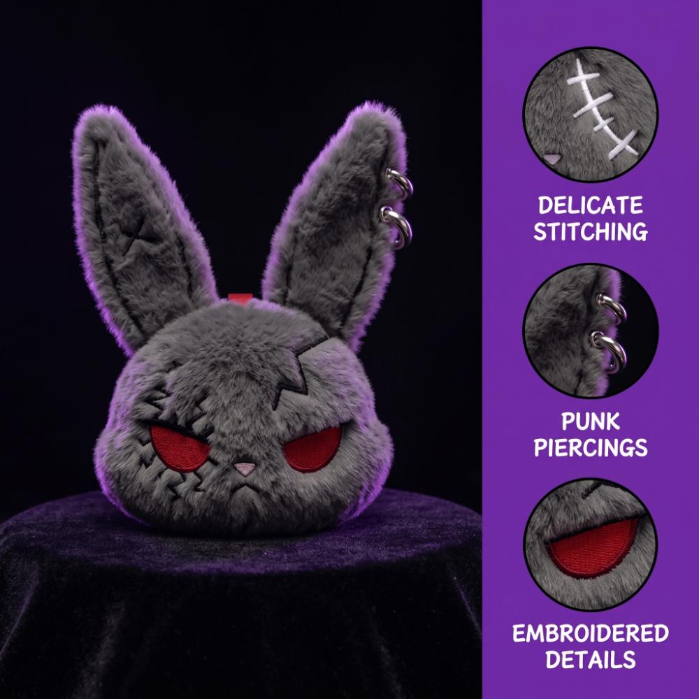 Gothic Wounded Rabbit Keyring Hoop Earrings Cute Furry Bag Pendant Gift For Women