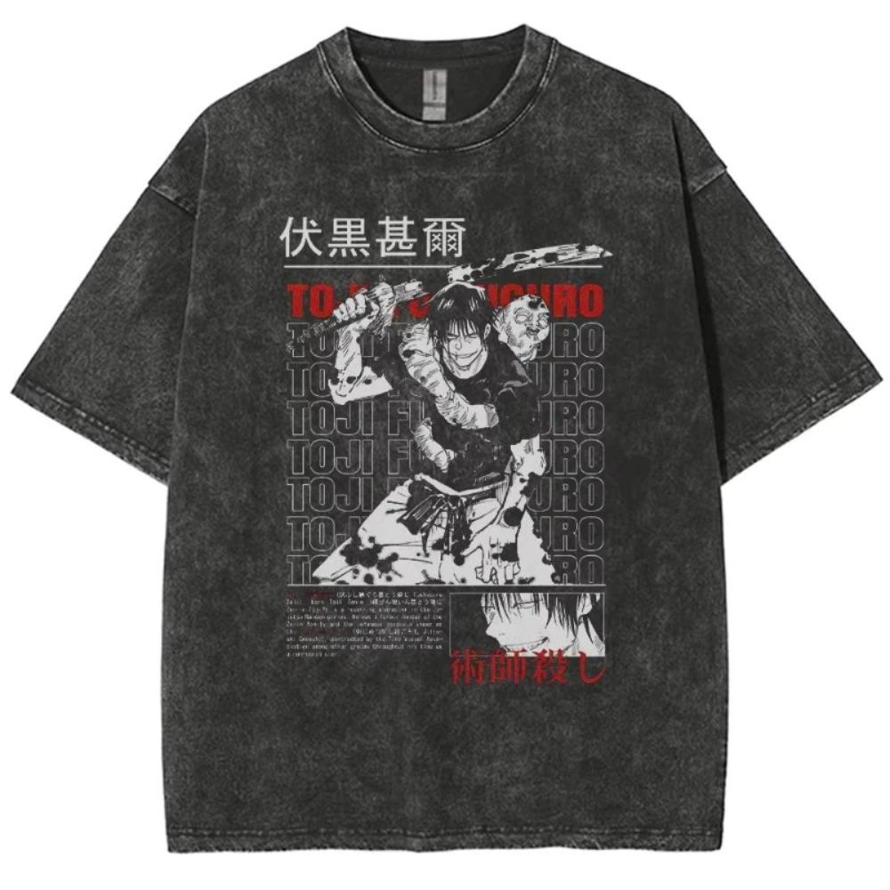 WangZY Clothing Jujutsu Kaisen Suguru Geto  Vloekmanipulatie  Vintage Gewassen Oversized Zwart T-shirt &VerticalLine; Anime Fan Unisex Streetwear Tee XXXL veelkleurig