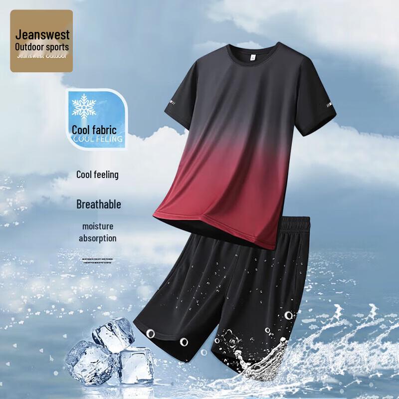 Jeanswest Men s Summer Ice-Feel Sports Outfit - Short Sleeve T-Shirt & Loose Shorts Set 3XL