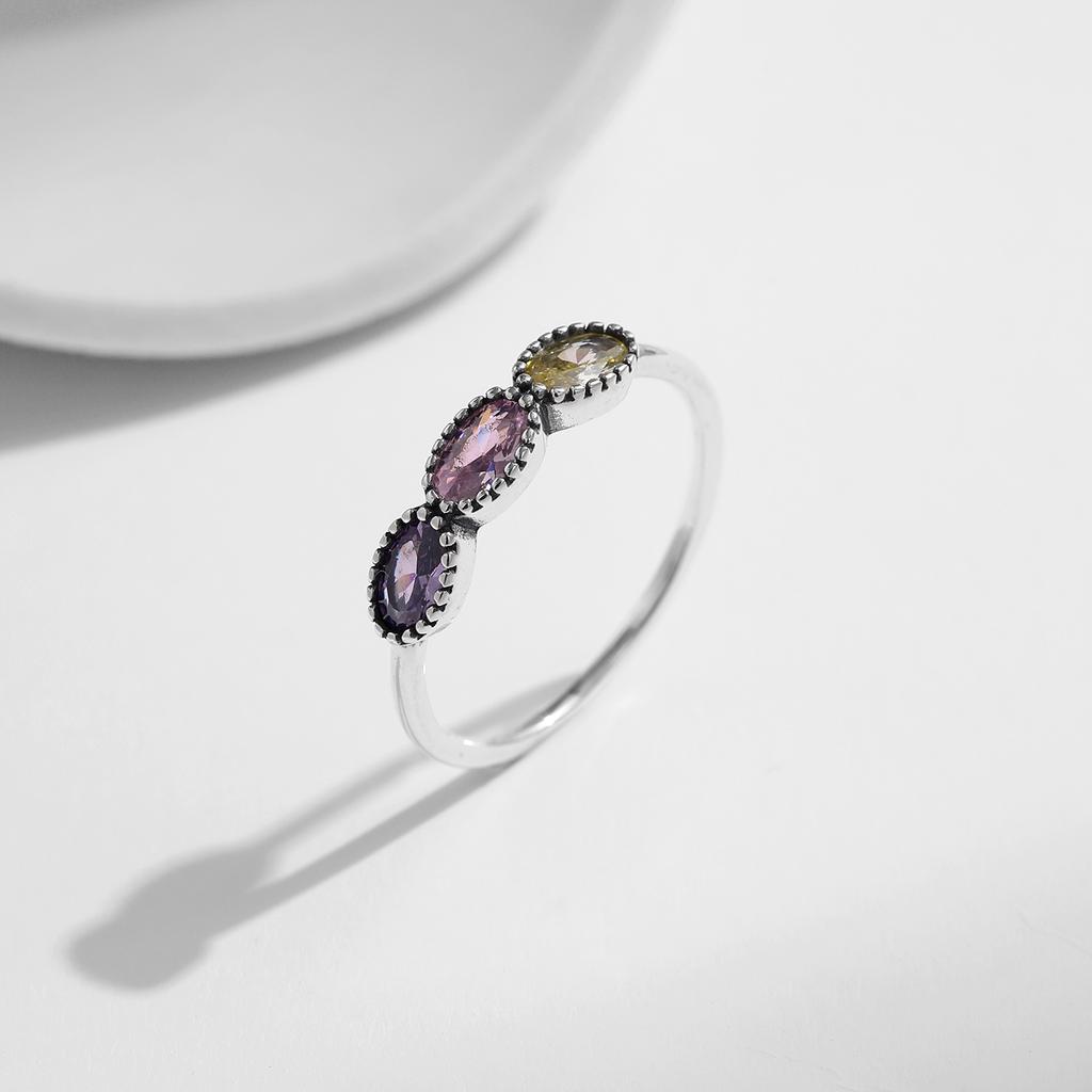 925 Sterling Silver Vintage Colorful Oval Ring Exquisite Zirconia Stackable Fine Jewelry For Women Birthday Gift