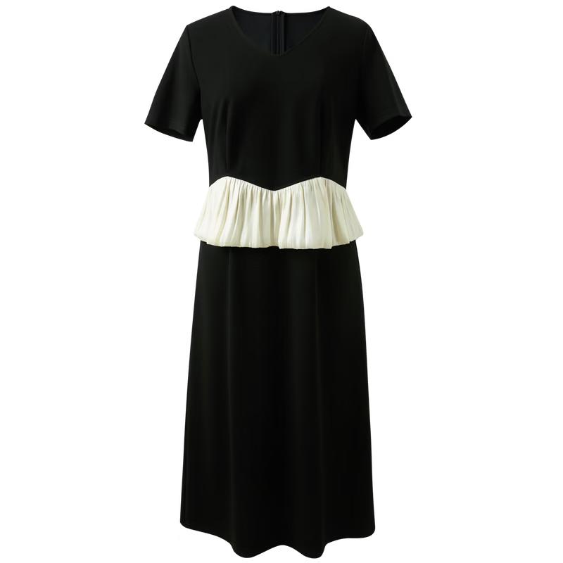 Sancai Plus Size V-Neck Contrast A-Line Dress XXL