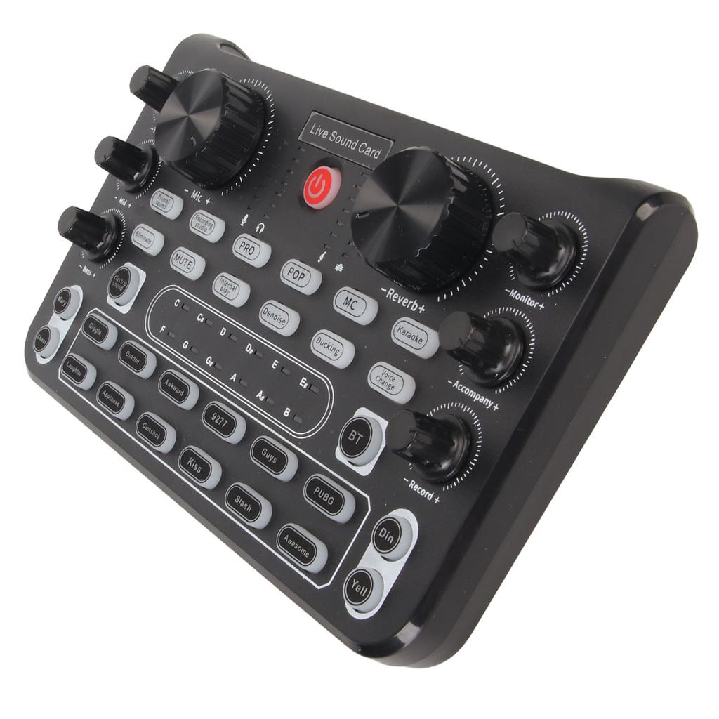 Live Sound Card with Multi Sound Effects Bluetooth Noise Reduction Sound Mixer Board for Mobile Phone Karaoke Broadcast