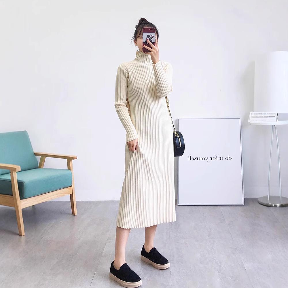 

Women s Black Knit Midi Dress - Over-the-Knee, Half-High Neck, Loose Fit, Ideal for Autumn/Winter. Small абрикосовый
