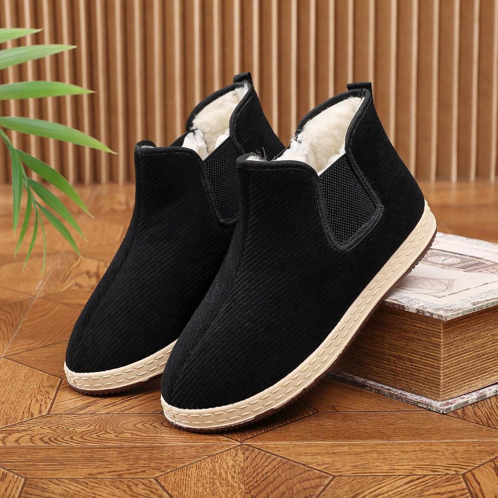 Men's 2025 Non-Slip Corduroy Cotton Slip-On Boots with Thick Velvet for Middle-Aged & Elderly
