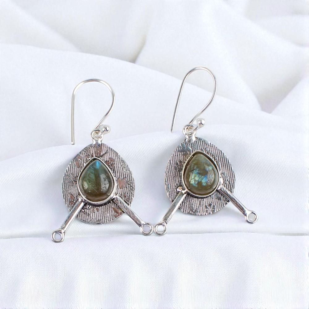 Natural Labradorite Gemstone 925 Sterling Silver Jewelry Handmade Earrings 1.86" EE-78-19