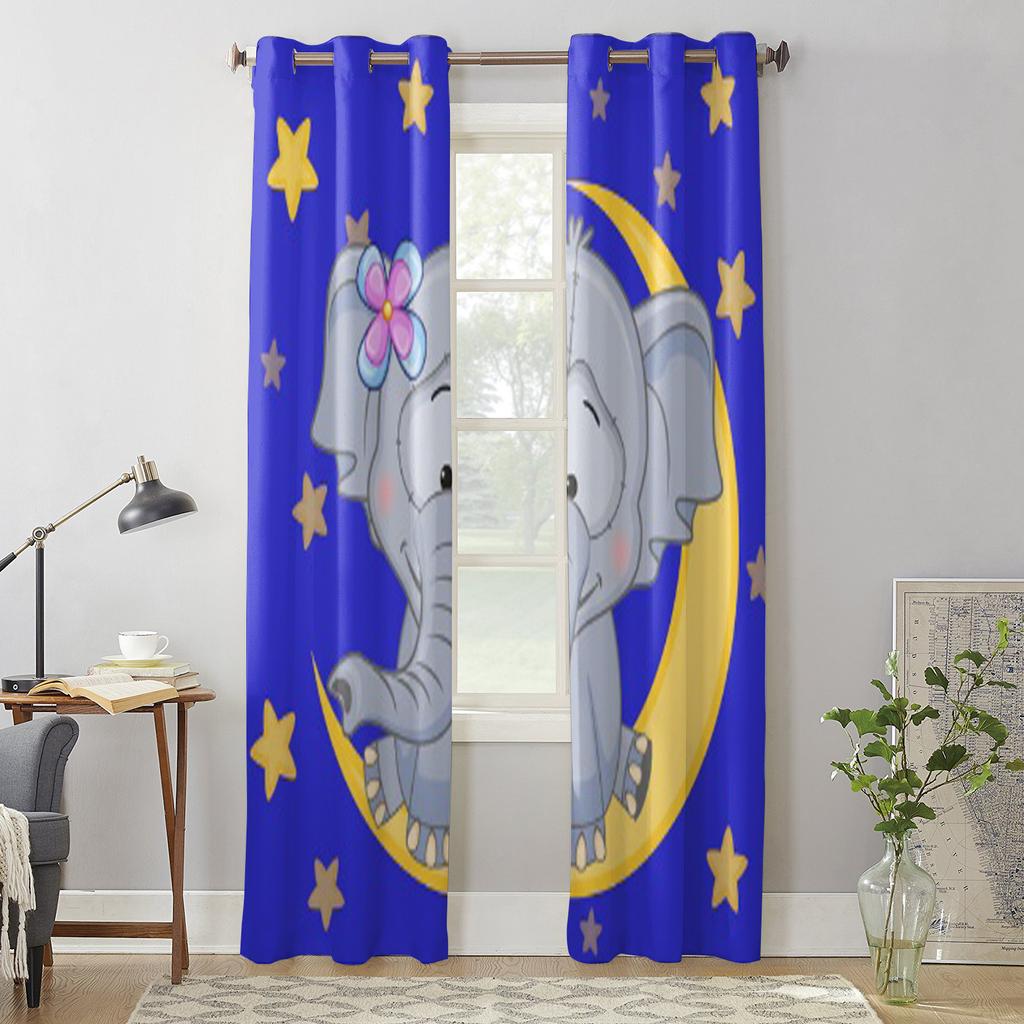 Cute Elephant Is Sitting On The Moon Luxury Window Curtain for Living Room Bedroom Home Decor Kitchen for Window Drapes