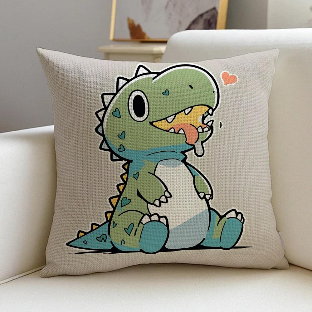 P-Cute Dinosaurs Cushion Cover Cushion Cover Pillowcase, Anti-Mite Invisible Zipper, Linen Sofa Cushion