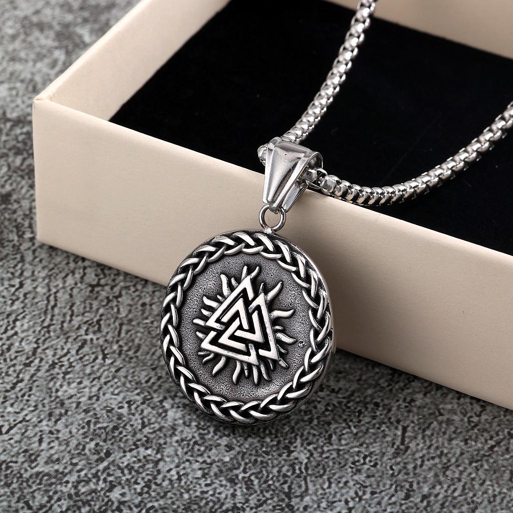 Viking Double Sided Odin Triangle Symbol Pendant Necklace For Men And Women Stainless Steel Retro Jewelry