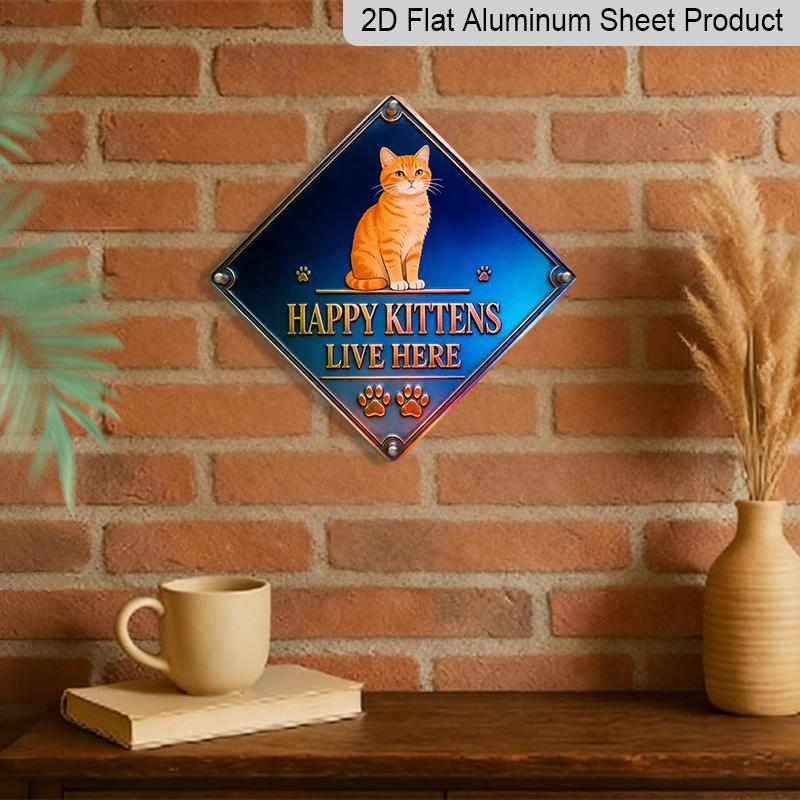 2D Flat, 1pc - One 2D Plane with A Happy Cat Theme | Vintage Aluminum Sign, Perfect for Cat Lovers, Ideal for Decorating Living Rooms, Bedrooms