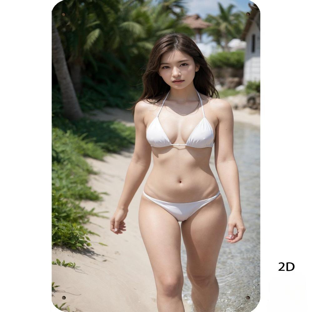 Винтажное японское пляжное девушка Металлическое настенное искусство 8x12 дюймов Ретро 2D Декор с японским текстом Легкая установка для Домашнего Бара Ki 20x30cm