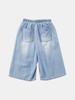 Icaruk Blue Washed Linen Elastic Waist Denim Shorts Dspt101
