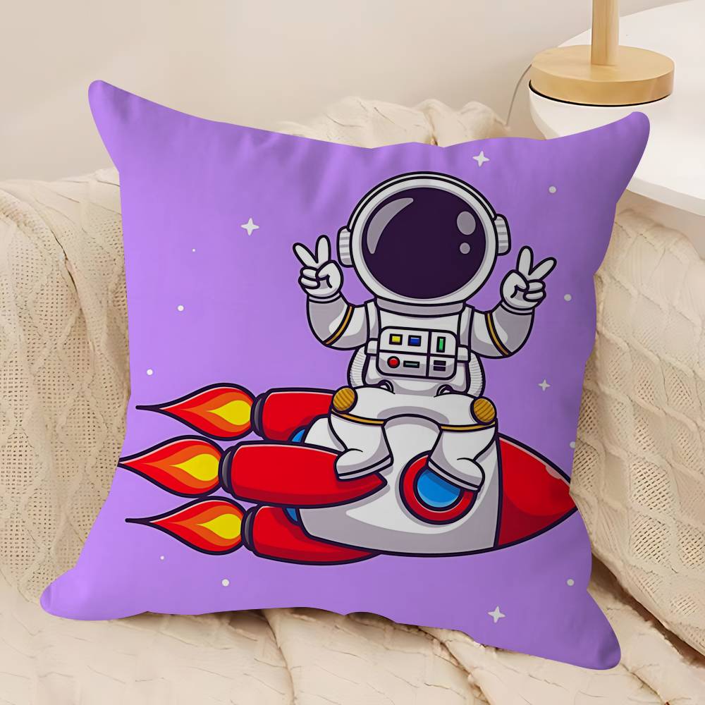 Cartoon R-Rocket AstronautS Pillow Case Removable Washable Cushion Cover – All-Season Soft Linen