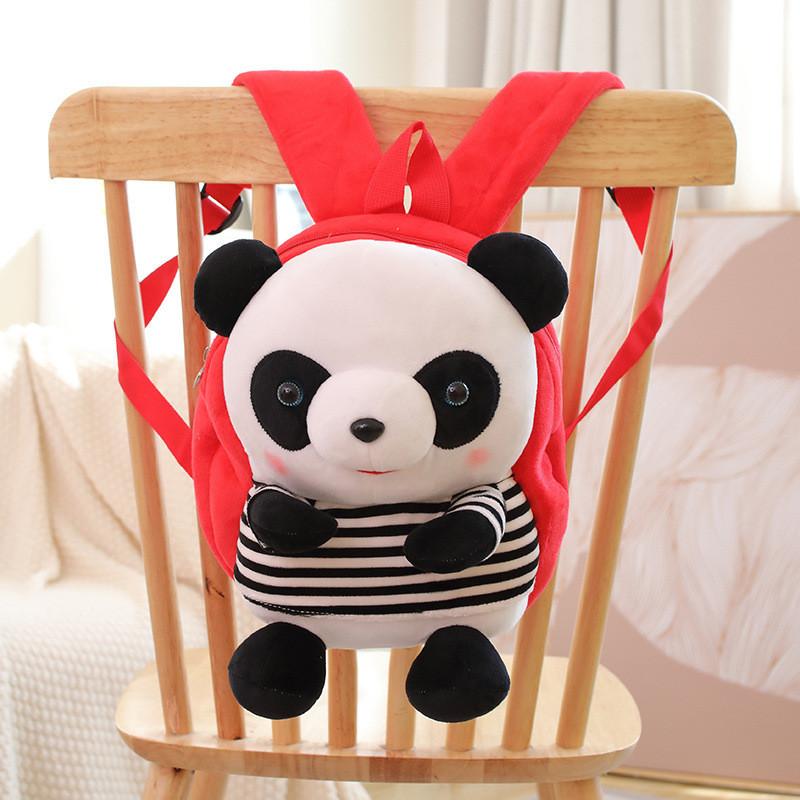Cute Panda Cartoon Kids Backpack With Short Plush Material For School And Travel