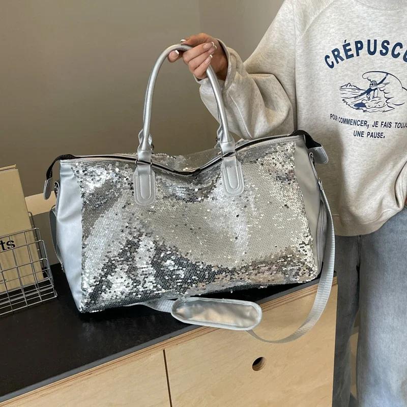 Sequin Solid Hot Selling Fashion Sequin Large Capacity Women's Shoulder Bag  Fashionable Women's Handbag Travel Bags