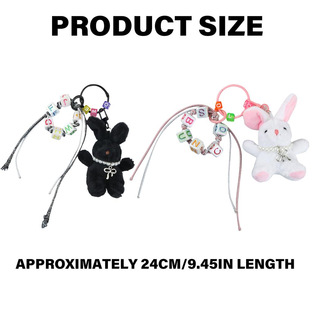 Plush Rabbits Bead Keychain Lovely Decorations Keyring Ornament Backpack Handbag Charm Pendant Gift for Girls Women