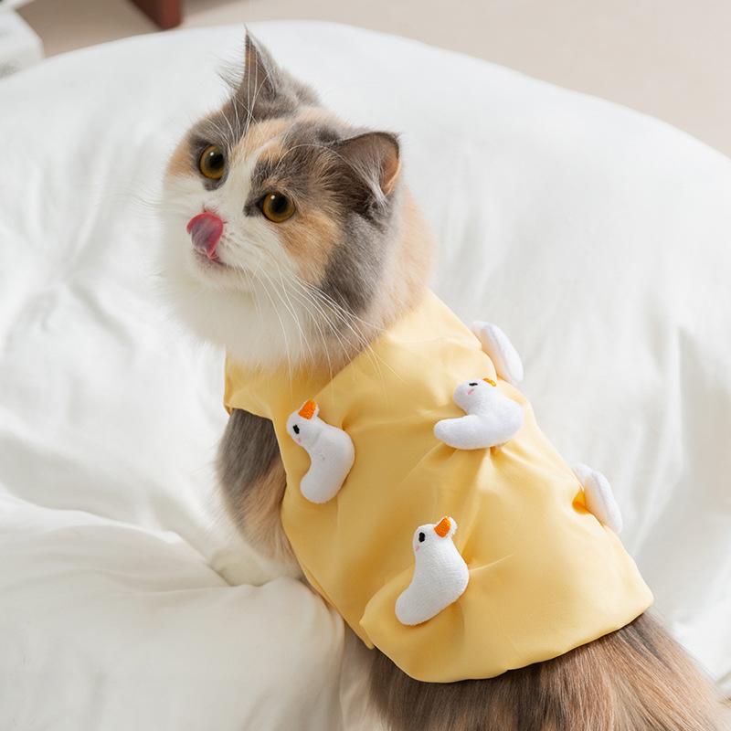 

Cat dress spring and summer three-dimensional duck and duck suspender dress blue cat kitten hairless cat sleeveless clothes pet clothing XXL (recommended weight 15-10 kg)