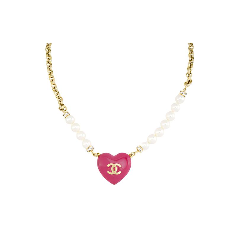 

CHANEL 23 spring and summer double-sided gradient asymmetric heart metal necklace women s style золотий