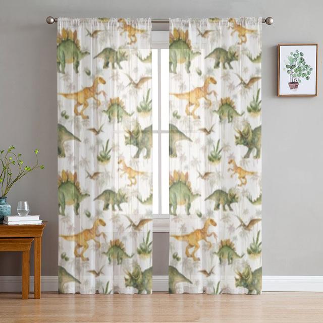 Tropical Safari Dyr Elephant Skinne Vindusgardiner Til Stue Soverom Voile Tyll Gardiner Stoffgardiner Til Kjøkken