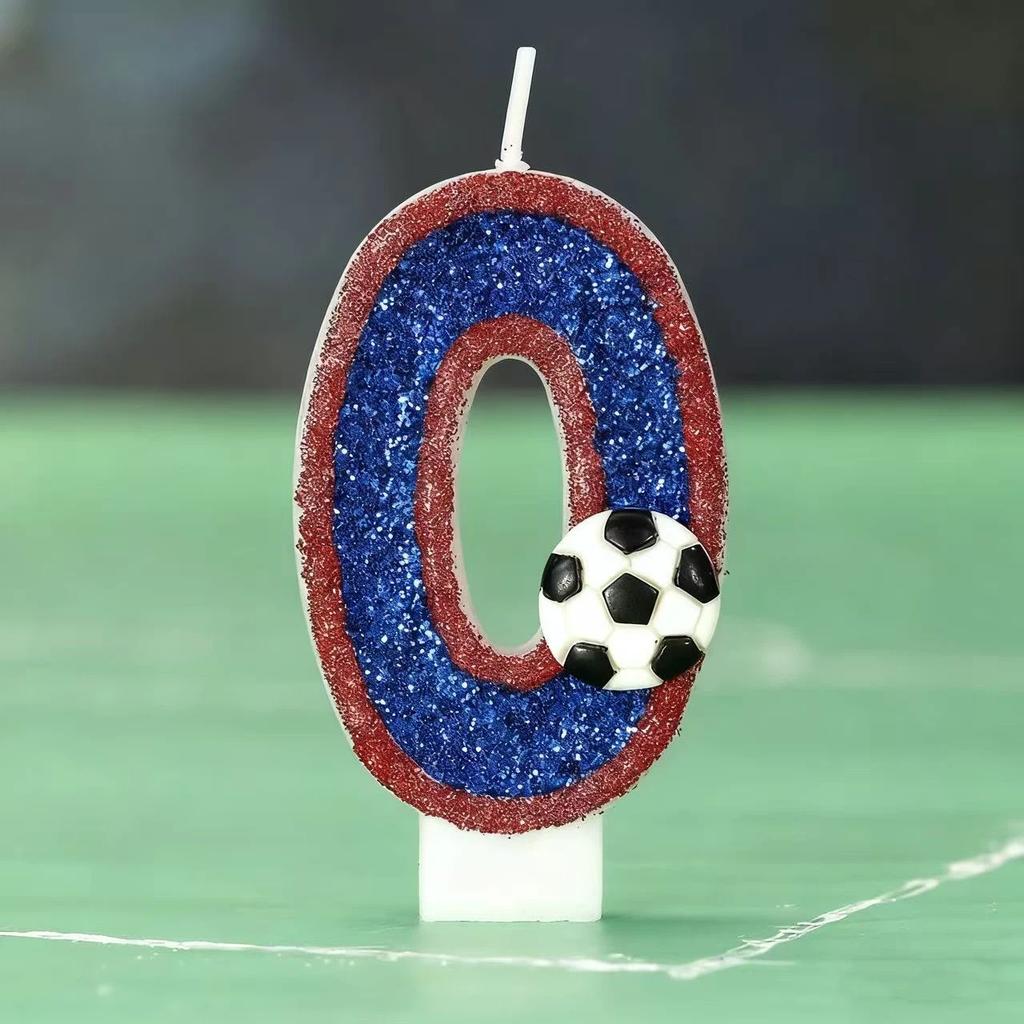 Football Children's Birthday Candles Number 0-9 Blue Sparkles Birthday Creative Soccer Candle for Boy Party Cake Top Decoration