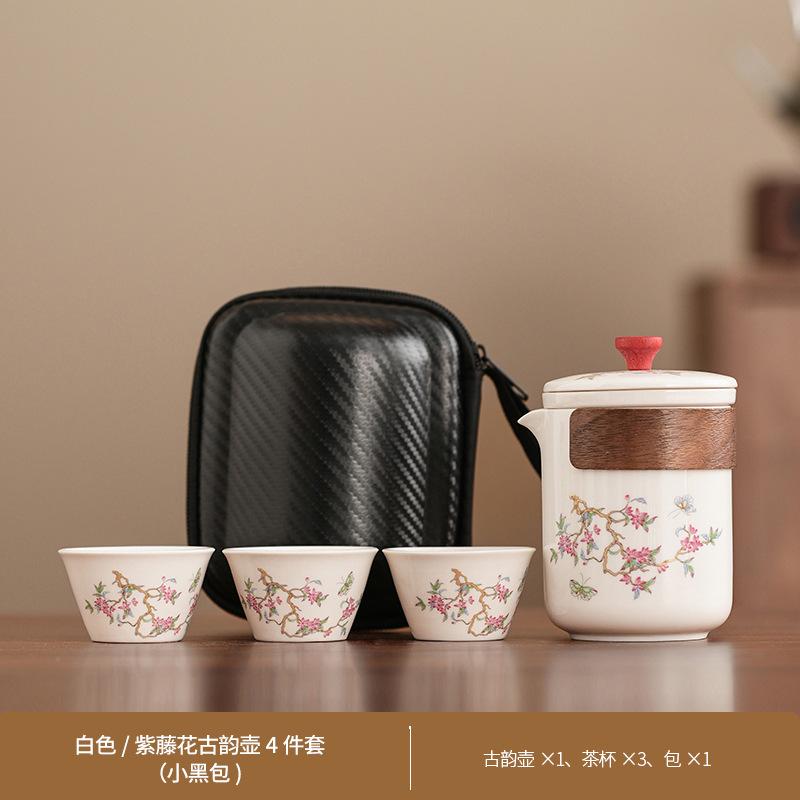 Chinese Portable Tea Drinking Wisteria Flower Ancient Rhyme Pot Car Express Cup Travel Kung Fu Tea Set Small Set Business