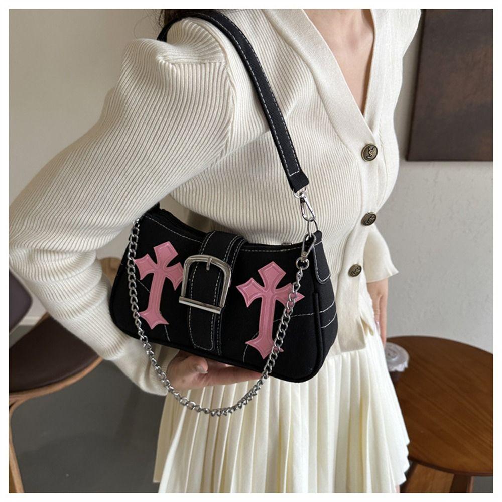Casual Canvas Shoulder Bag Metal Buckle Underarm Bags Tote Bags Women Girls