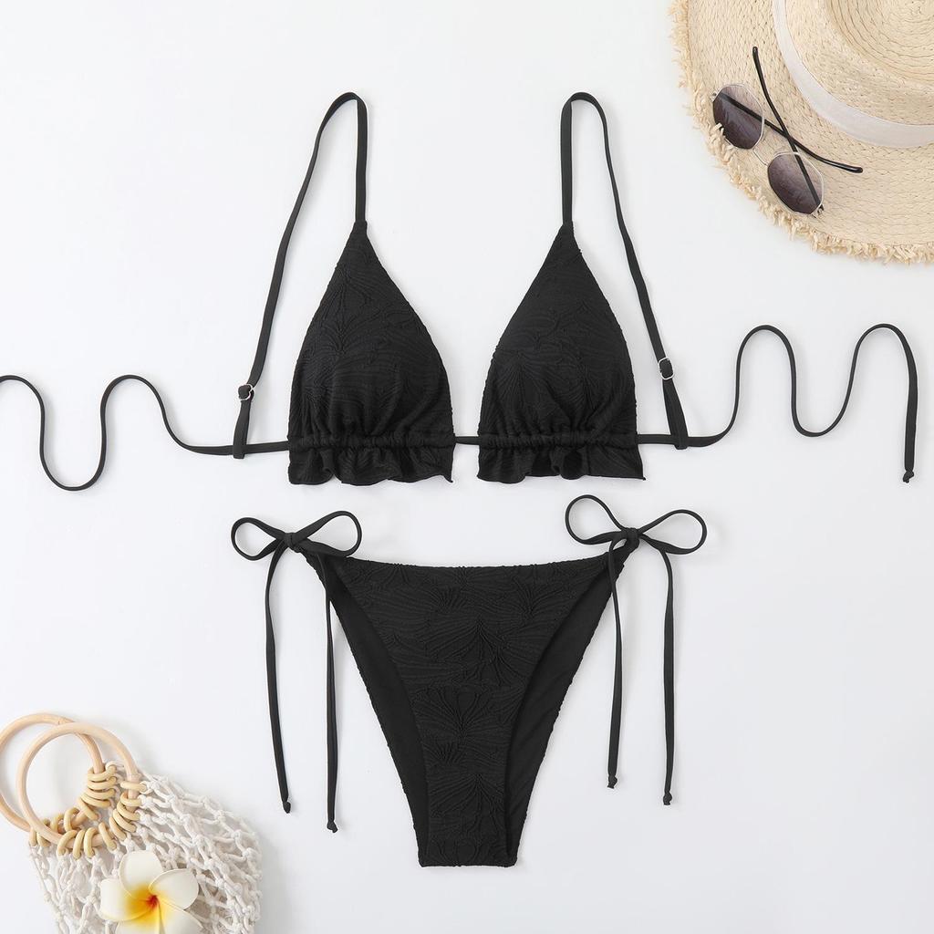 European & American Women's Sexy Solid Color Two-Piece Bikini Swimwear