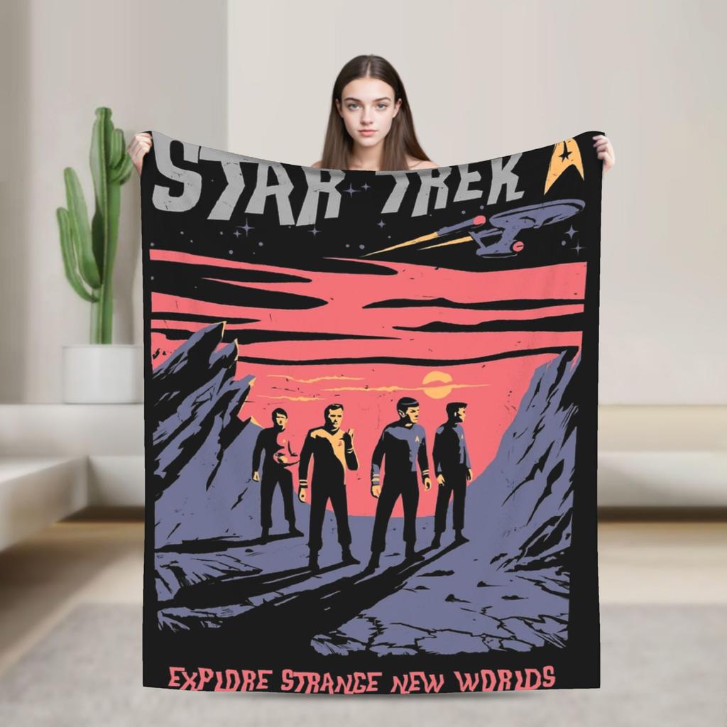 Stars Treks Discovery Enterprise Crest Blanket For Living Room Airplane Travel Flannel Bedspread Bed Cover