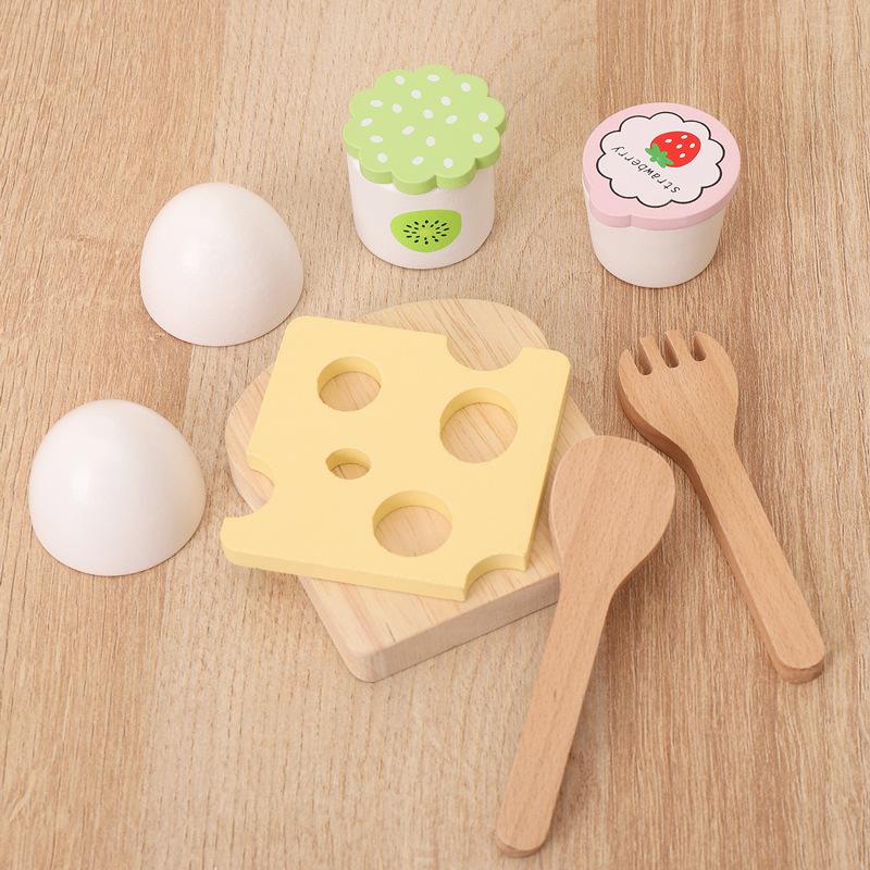 Children Simulation Breakfast Bread Milk Dessert Play House Combination Wooden Role Playing Toys