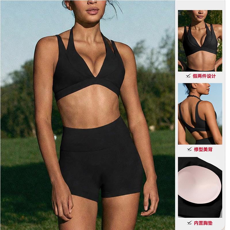 Chen Shijie with chest pad quick-drying sports suit women's shock-proof back fitness suit hip lift and thin yoga suit suit