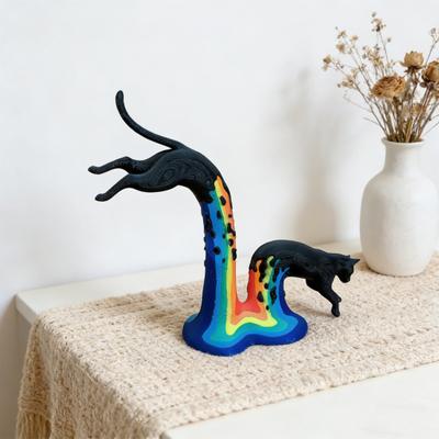 Figurine Chat Imprimée en 3D Nouveauté Statue Chat Sautant Sculpture Animale de Collection pour Décoration de Bureau Étagère Maison