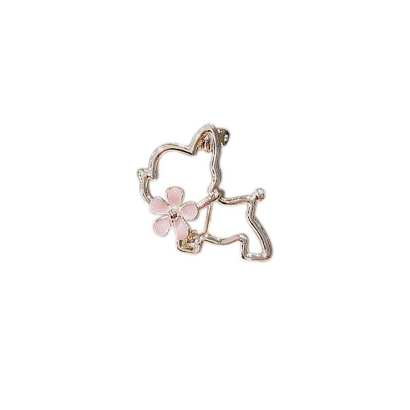Entspiegelnde Brosche für Damen Goldene Kirschblüte Welpenbrosche High-End Damenanzug Nadel Accessoire Kleines Magisches Accessoire