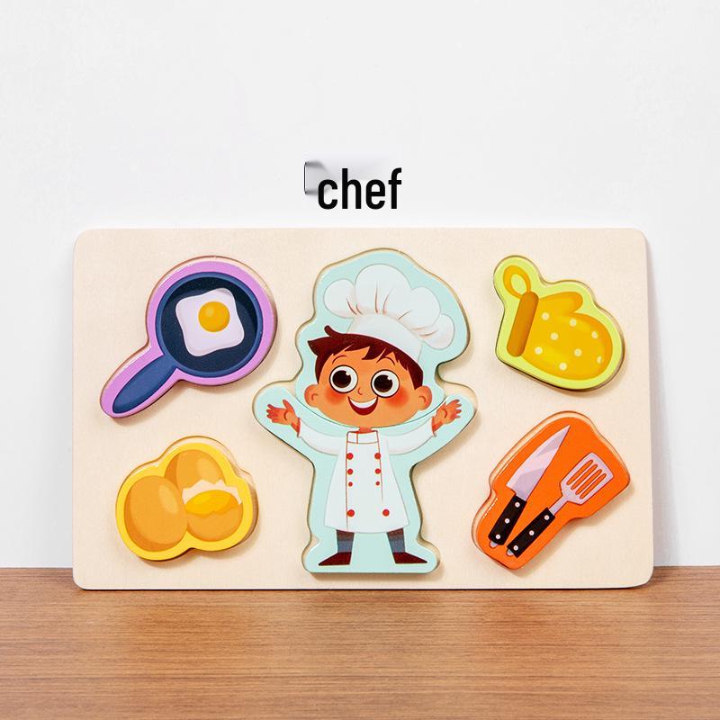 3D Geometric Character Profession Wooden Puzzle: Interactive Educational Cognitive Toy for Early Learning шеф-повара