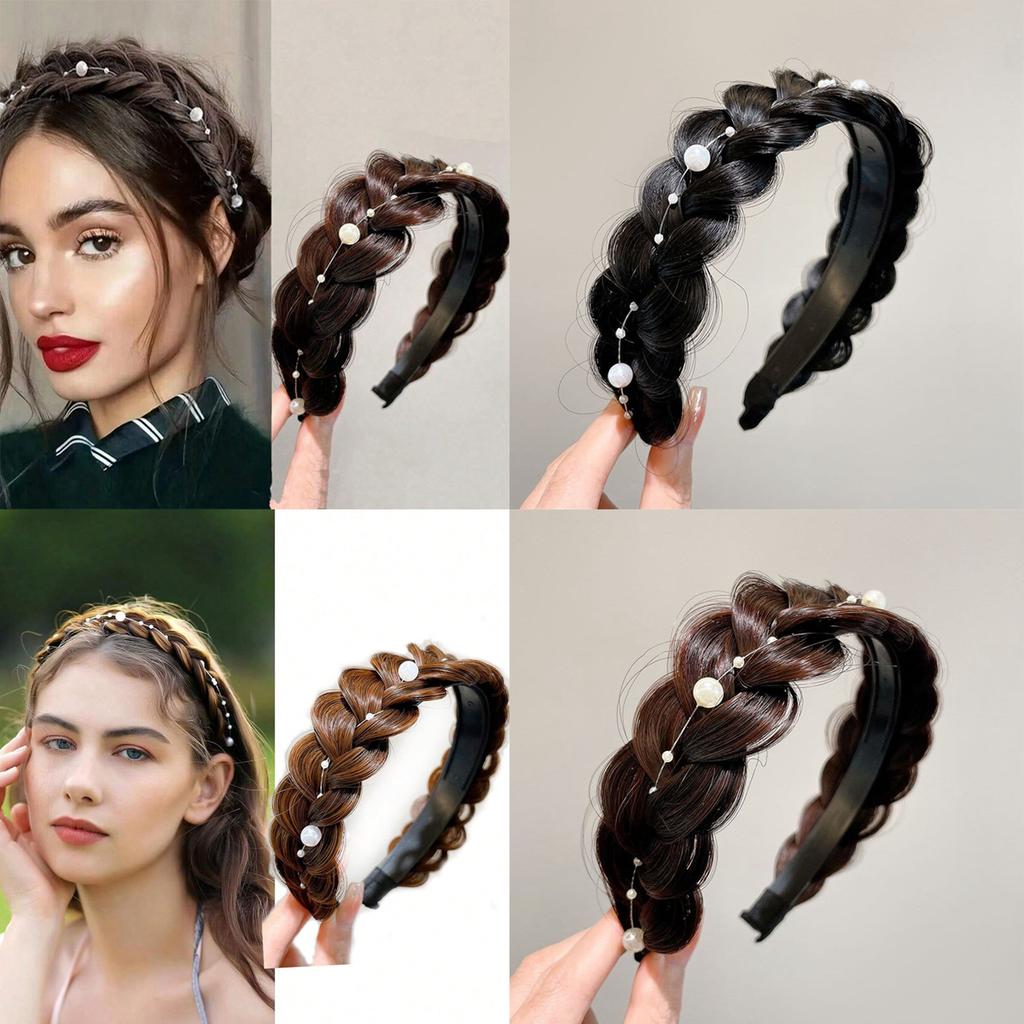 1pcs Stylish Anti Slip Fishbone Braid Wig One Piece Headband Women's Hair Accessories Suitable for Dress