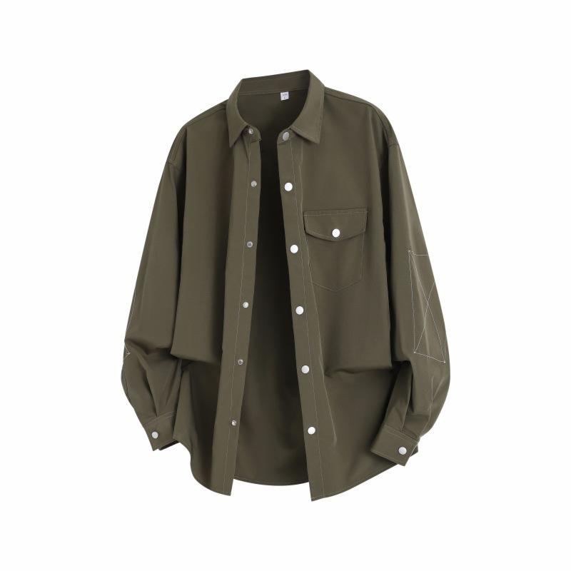 

Весенне-осенняя мужская однотонная рубашка с длинным рукавом, мужская рубашка-куртка с лацканами 3XL армия зеленый