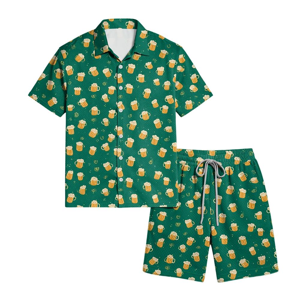 Conjunto Casual de Top Ligero Transpirable Estampado para Hombre y Shorts con Cordón