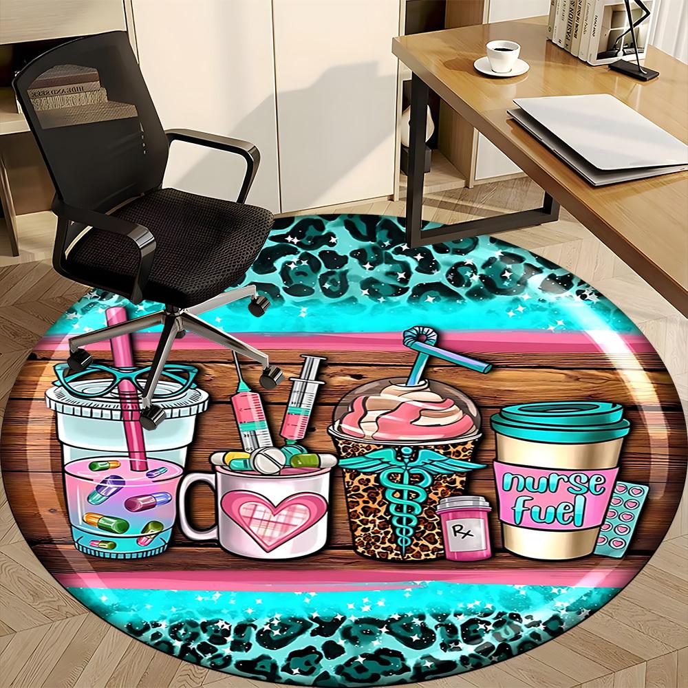 1pc Nurse Print Carpet for Office Non Slip, Round Carpet, Soft & Comfortable, Carpet for Office, Lightweight Round Floor Mat