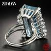 Anillo Cuadrado de Plata de Ley 925 con Charm de Aguamarina para Mujer Moda Joyería de Boda Regalo