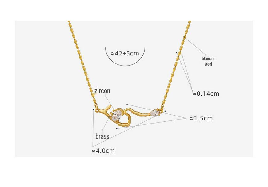 Celebrity-Inspired Gold-Plated Titanium Steel Necklace with Zircon Root-Shaped Pendant