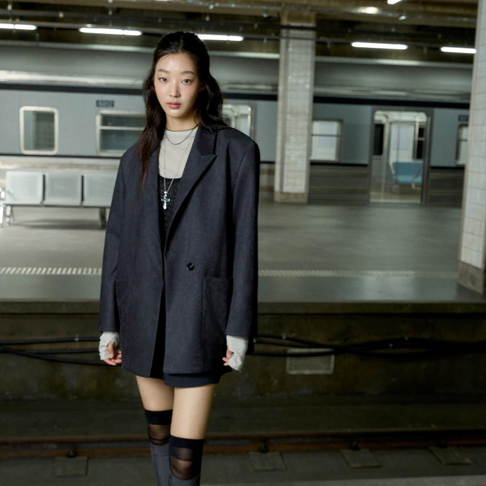LAP Suede Cut-Out Contrast Boxy Jacket As3Lz865
