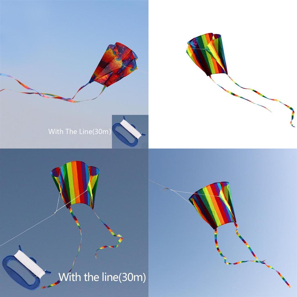 Colorful Parafoil Kite With Long 200cm Tails And 30m Flying Line For Outdoor Fun