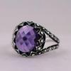 Men's Gold-Plated Ring with Purple Crystal Gemstone